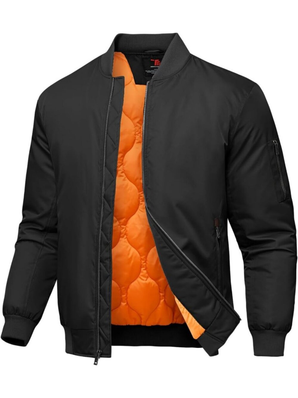 Men's Quilted Bomber Jacket - Winter Windbreaker, Waterproof, 4 Pockets, Satin